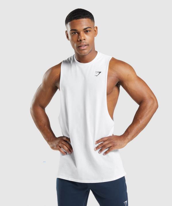 Panske Tielko Gymshark Critical 2.0 Drop Arm Biele | MI7905428